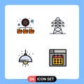 Set of 4 Vector Filledline Flat Colors on Grid for database, lump, electrical, transmission tower, web