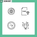 Set of 4 Vector Filledline Flat Colors on Grid for management, development, globe, world, file