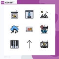 Set of 9 Vector Filledline Flat Colors on Grid for sound, cloud, loading, audio, egypt