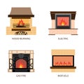 Set of vector fireplace colored icons