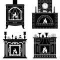 Set of vector fireplaces silhouettes