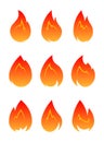 Set of 9 vector fires isolated on a white.