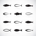 Set of vector fish icons on white background.