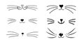 Set of vector flat cat heart nose. Cute cat face silhouette icon collection