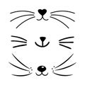 Set of vector flat cat heart nose. Cute cat face silhouette icon collection