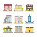 Set of vector flat colorful city houses and buildings Royalty Free Stock Photo