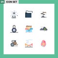 9 Thematic Vector Flat Colors and Editable Symbols of multiplayer, options, network, lock, pointer