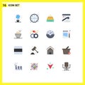 Universal Icon Symbols Group of 16 Modern Flat Colors of report, browser, inbox, arrow, delivery