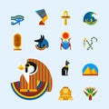 Set of vector flat design egypt travel icons culture ancient elements illustration. Royalty Free Stock Photo