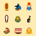 Set of vector flat design egypt travel icons culture ancient elements illustration. Royalty Free Stock Photo