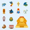 Set of vector flat design egypt travel icons culture ancient elements illustration. Royalty Free Stock Photo