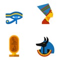 Set of vector flat design egypt travel icons culture ancient elements illustration. Royalty Free Stock Photo