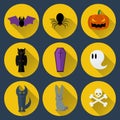 Set of vector flat design Halloween icons Royalty Free Stock Photo