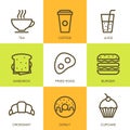 Set of vector flat food illustration. Breakfast multicolor icons Royalty Free Stock Photo