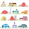 Set of vector flat icon suburban american houses. Royalty Free Stock Photo