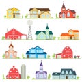 Set of vector flat icon suburban american houses. Royalty Free Stock Photo