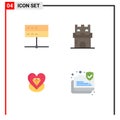 Set of 4 Vector Flat Icons on Grid for admin, sandcastle, server, castle, love Royalty Free Stock Photo