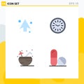 Set of 4 Vector Flat Icons on Grid for arrow, drink, direction, time, medicine