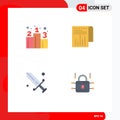 Set of 4 Vector Flat Icons on Grid for business, fencing, strategy, modern, olympic