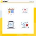 Set of 4 Vector Flat Icons on Grid for chart, smartphone, chat, music, wifi