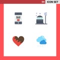 Set of 4 Vector Flat Icons on Grid for deleted, heart, recycle, construction, like