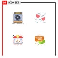 Set of 4 Vector Flat Icons on Grid for draft, bank, prototype, drink, blockchain