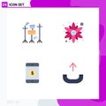 Set of 4 Vector Flat Icons on Grid for drum, call, rose, dollar, phone