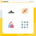 Set of 4 Vector Flat Icons on Grid for hill, couple, mountain, health, marriage Royalty Free Stock Photo