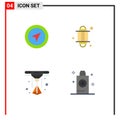 Set of 4 Vector Flat Icons on Grid for location, printer, pin, light, bath