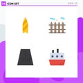 Editable Vector Line Pack of 4 Simple Flat Icons of recreation, boat, surfing, road, ship