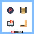 Set of 4 Vector Flat Icons on Grid for transport, info, big data, servers, carpenter