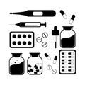 Set of vector flat icons medications.