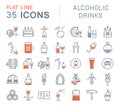 Set Vector Flat Line Icons Alcoholic Drinks