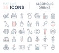 Set Vector Flat Line Icons Alcoholic Drinks