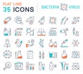 Set Vector Flat Line Icons Bacteria and Virus