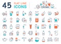 Set Vector Flat Line Icons Drinks and Alcohol Royalty Free Stock Photo