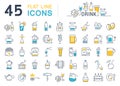 Set Vector Flat Line Icons Drinks and Alcohol Royalty Free Stock Photo