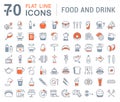 Set Vector Flat Line Icons Drinks and Food Royalty Free Stock Photo