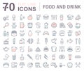 Set Vector Flat Line Icons Drinks and Food Royalty Free Stock Photo