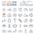 Set Vector Flat Line Icons Ecotourism