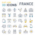Set Vector Flat Line Icons France and Paris Royalty Free Stock Photo
