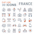 Set Vector Flat Line Icons France and Paris