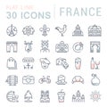 Set Vector Flat Line Icons France and Paris