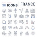 Set Vector Flat Line Icons France and Paris Royalty Free Stock Photo