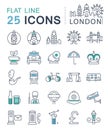 Set Vector Flat Line Icons London and England