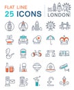 Set Vector Flat Line Icons London and UK