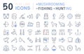 Set Vector Flat Line Icons Mushrooming, Fishing and Hunting Royalty Free Stock Photo