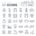 Set Vector Flat Line Icons New York and USA Royalty Free Stock Photo