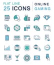 Set Vector Flat Line Icons Online Gaming