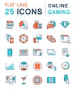 Set Vector Flat Line Icons Online Gaming